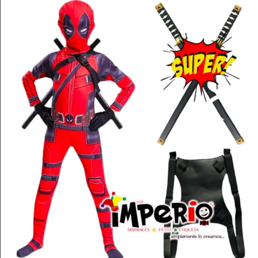 Disfraz infantil de Deadpool sublimado con accesorios