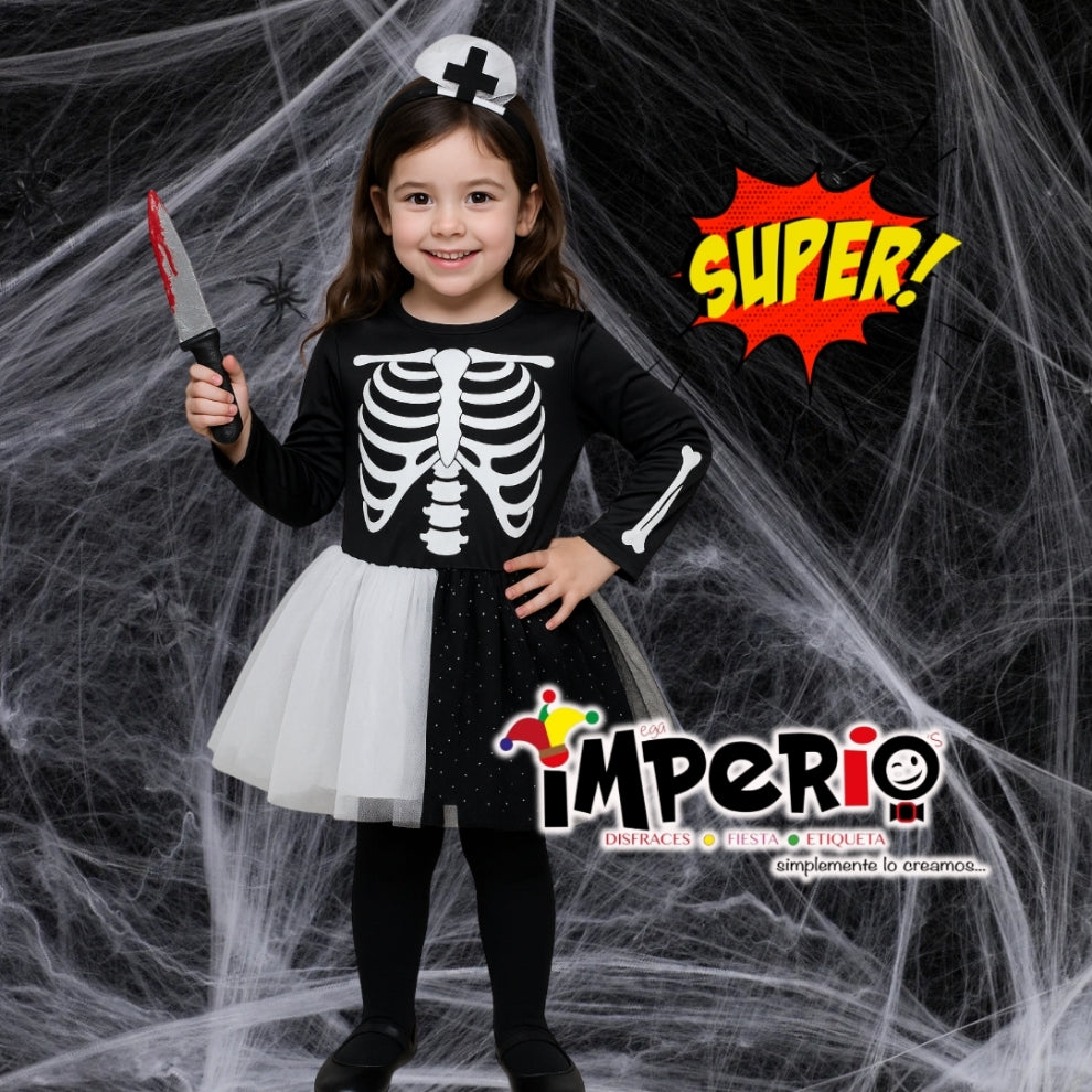 Disfraz de esqueleto para niña con tutú estilo Halloween