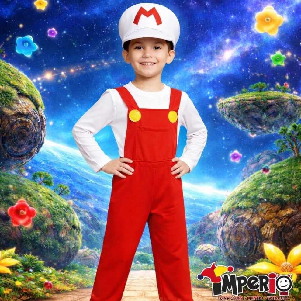 Disfraz infantil de Mario Bros rojo con blanco