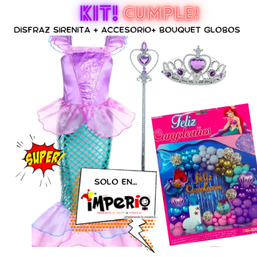 Kit de cumpleaños de Sirenita con disfraz y accesorios